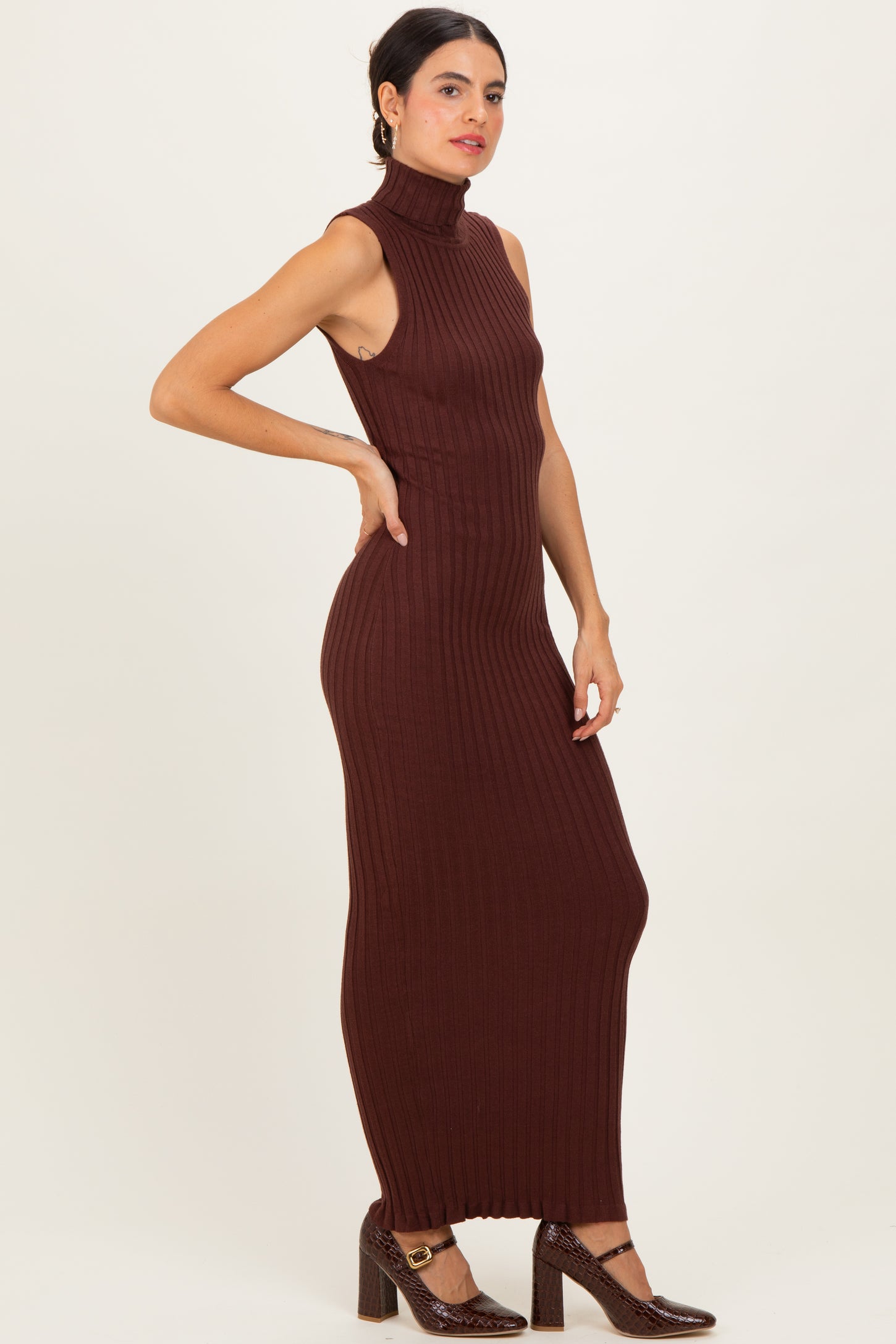 brown turtleneck maxi dress Baxter Turtleneck Dress