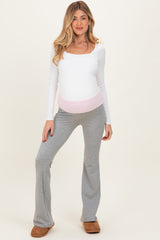 Heather Grey Contrast Waistband Flared Maternity Lounge Pants