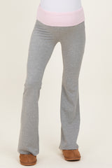 Heather Grey Contrast Waistband Flared Maternity Lounge Pants