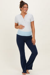 Navy Contrast Waistband Flared Maternity Lounge Pants