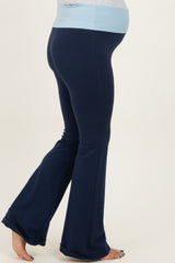 Navy Contrast Waistband Flared Maternity Lounge Pants