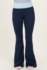 Navy Contrast Waistband Flared Lounge Pants