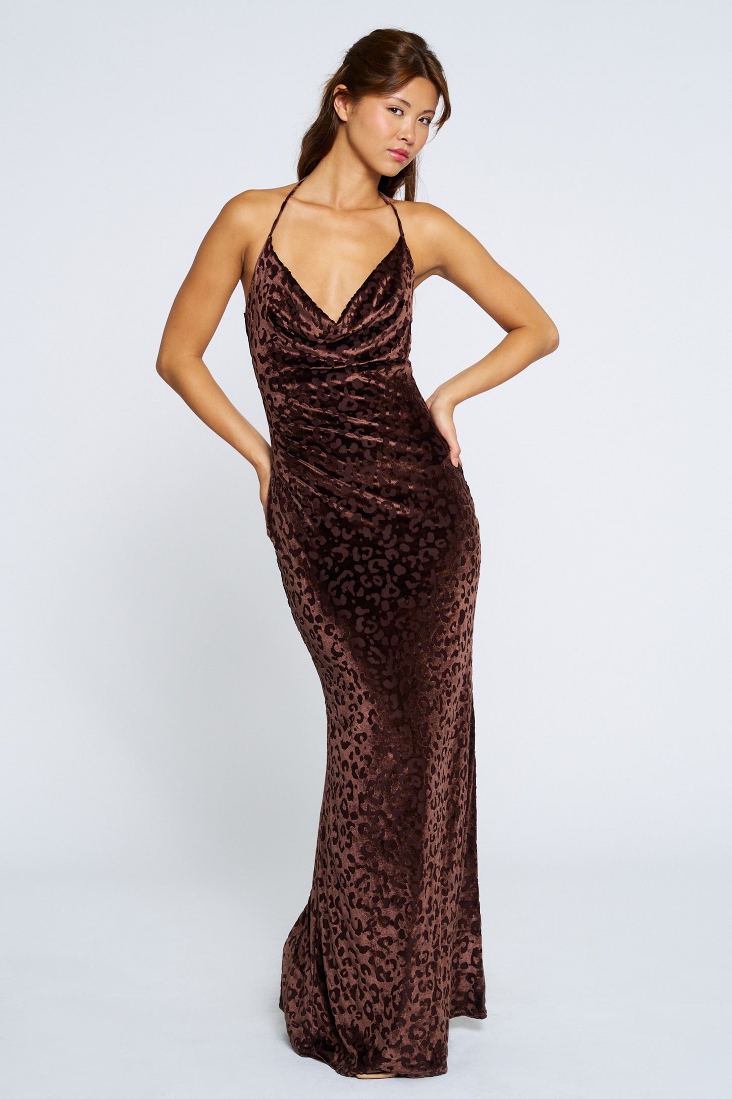 Brown Animal Print Halter Maxi Dress PinkBlush Brown Animal Print Halter Maxi Dress PinkBlush