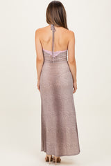 Light Pink Animal Print Lace Trim Sleeveless Maternity Maxi