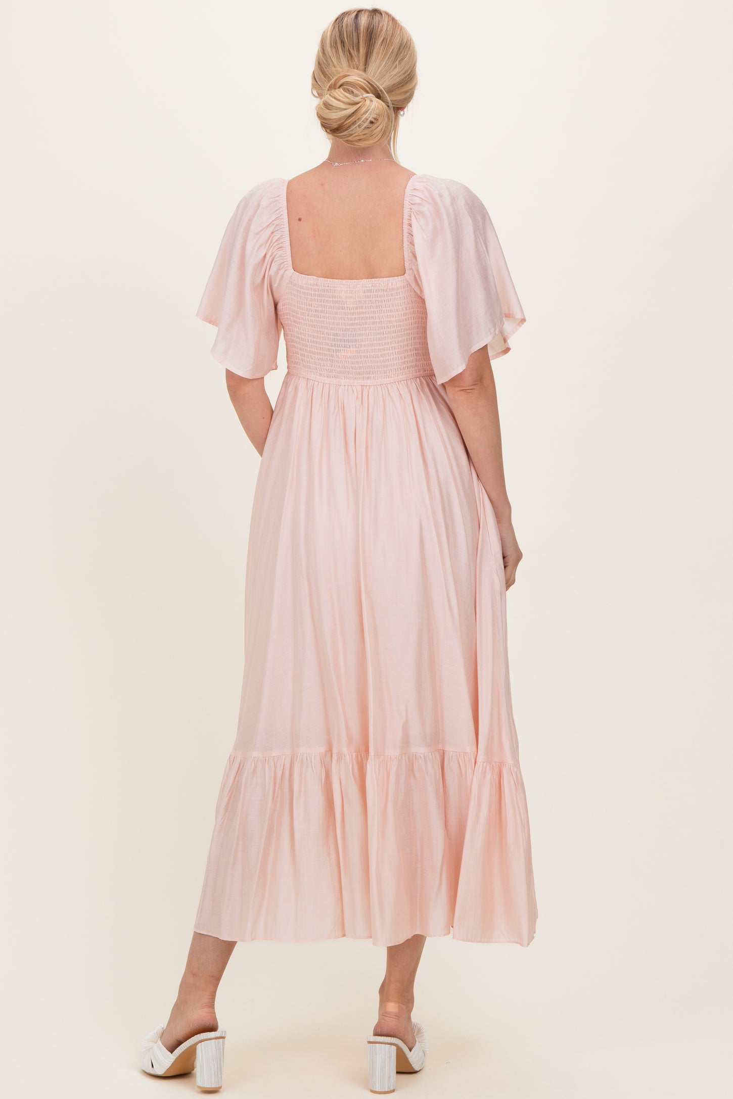 ruffle hem midi dress Rust Flutter Sleeve sleeve midi dress features a sleek FLORAL PRINT TIE NECK FLARE