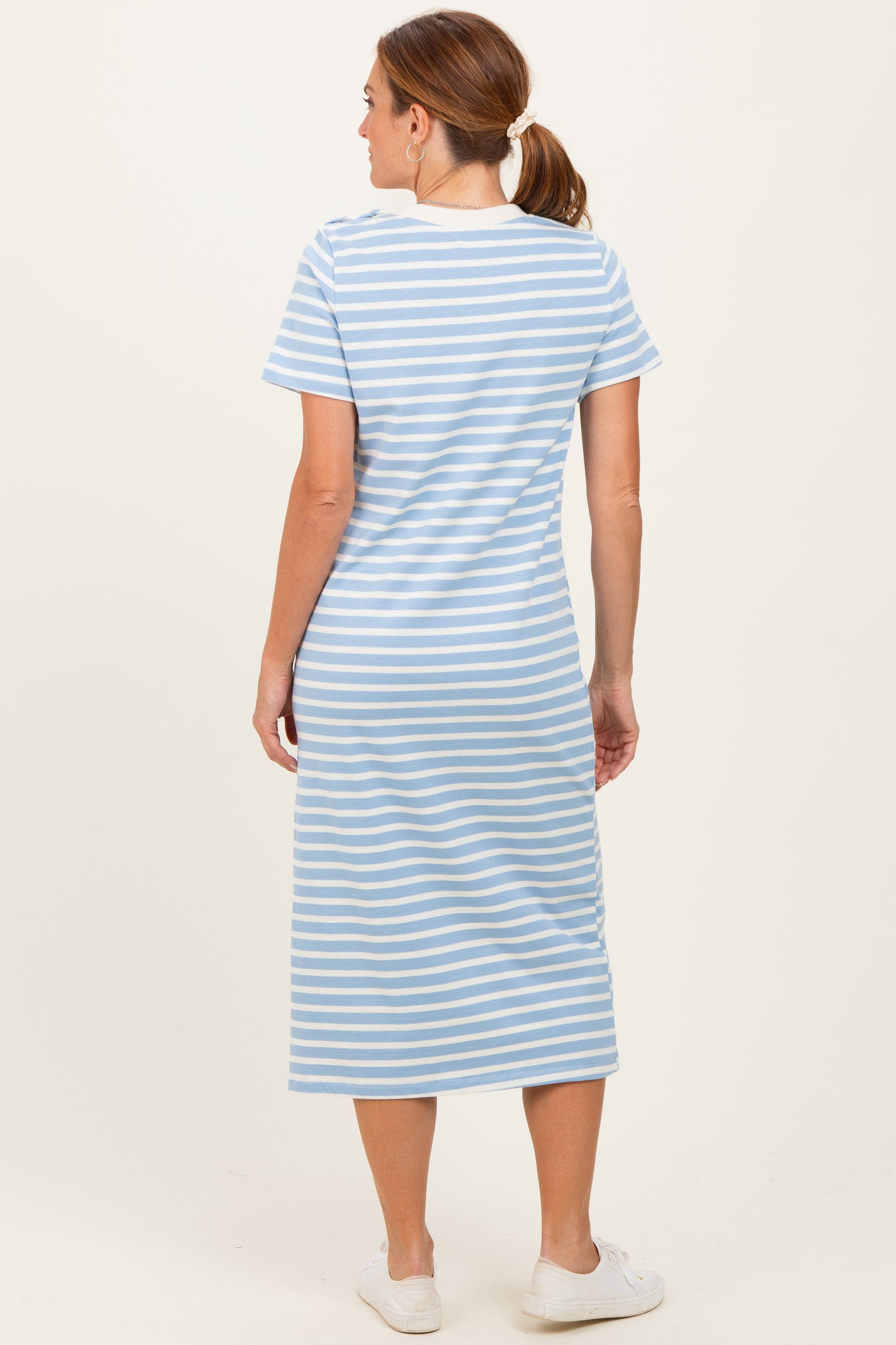 Light Blue Striped Short Sleeve Midi Dress – PinkBlush