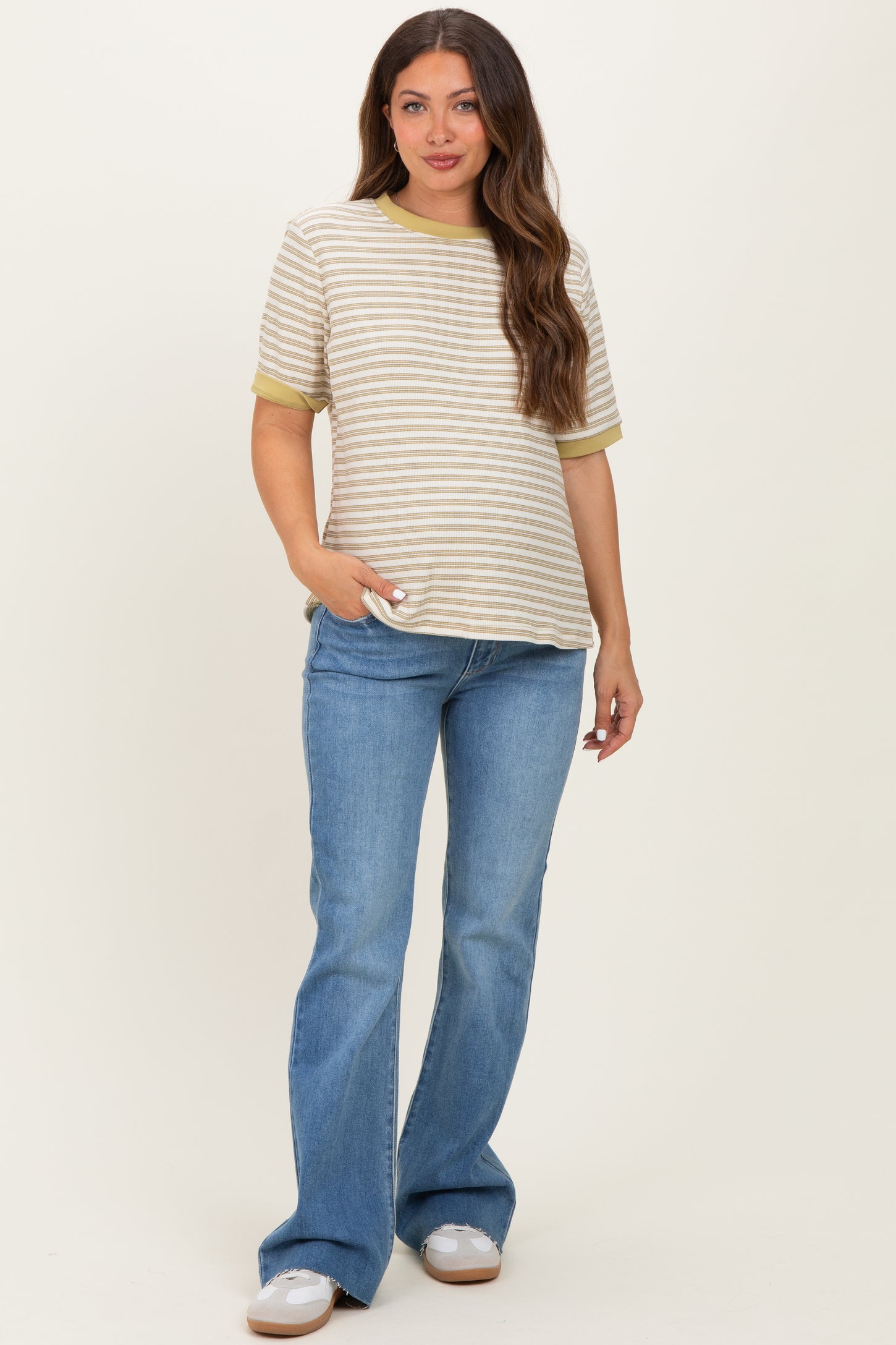 Yellow Striped Short Sleeve Maternity T-Shirt