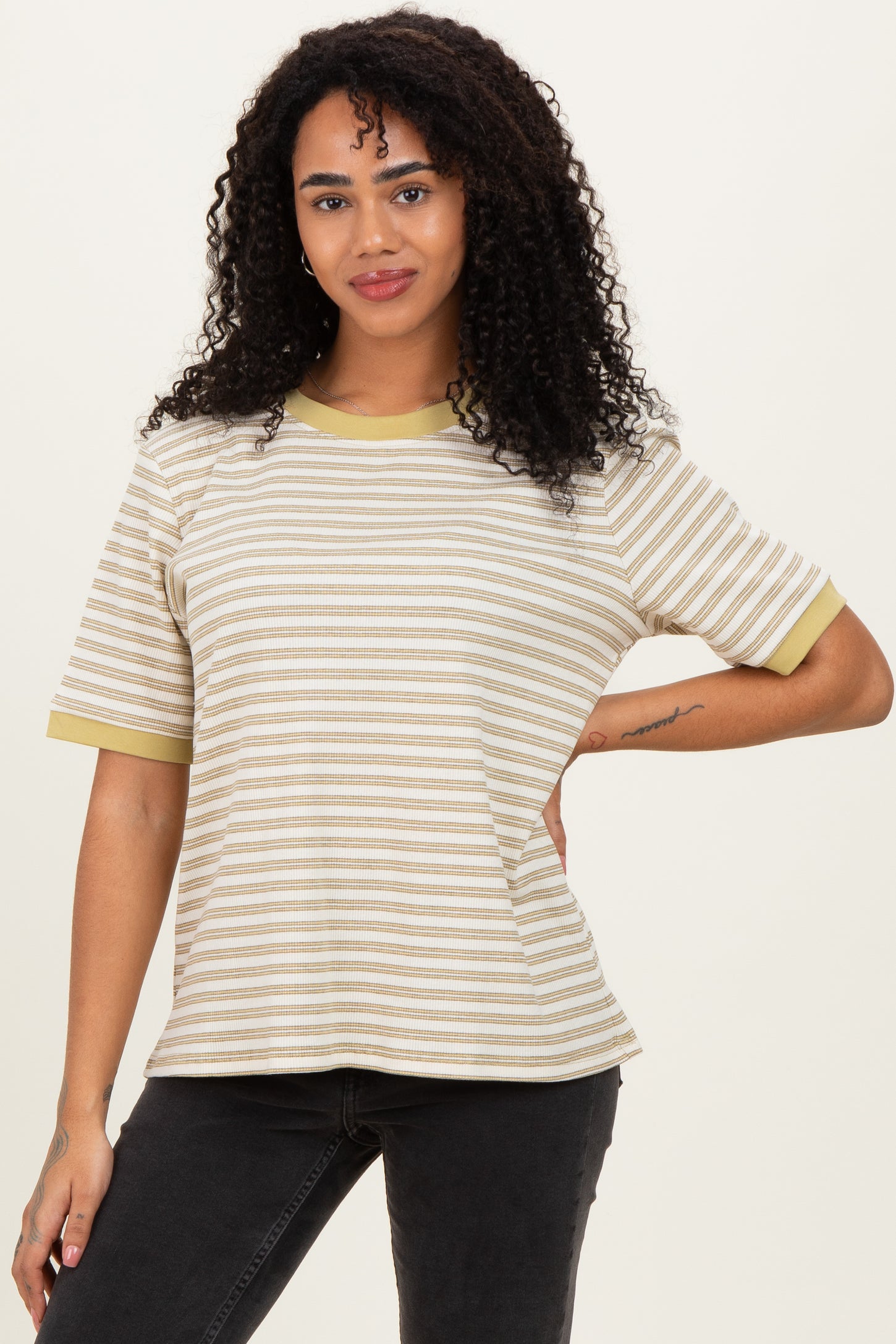 Yellow Striped Short Sleeve Maternity T-Shirt