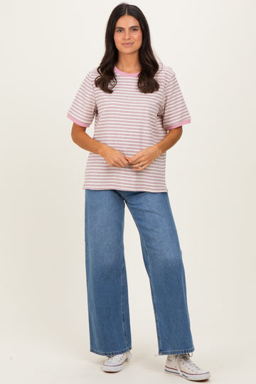 Light Pink Striped Short Sleeve T-Shirt
