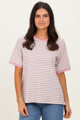 Light Pink Striped Short Sleeve Maternity T-Shirt