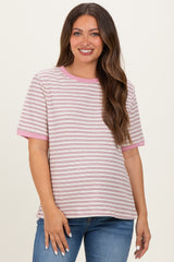 Light Pink Striped Short Sleeve Maternity T-Shirt