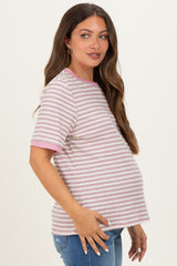 Light Pink Striped Short Sleeve Maternity T-Shirt