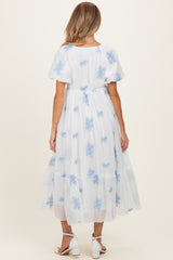 Ivory Floral Print Ruffle Hem Maternity Midi Dress