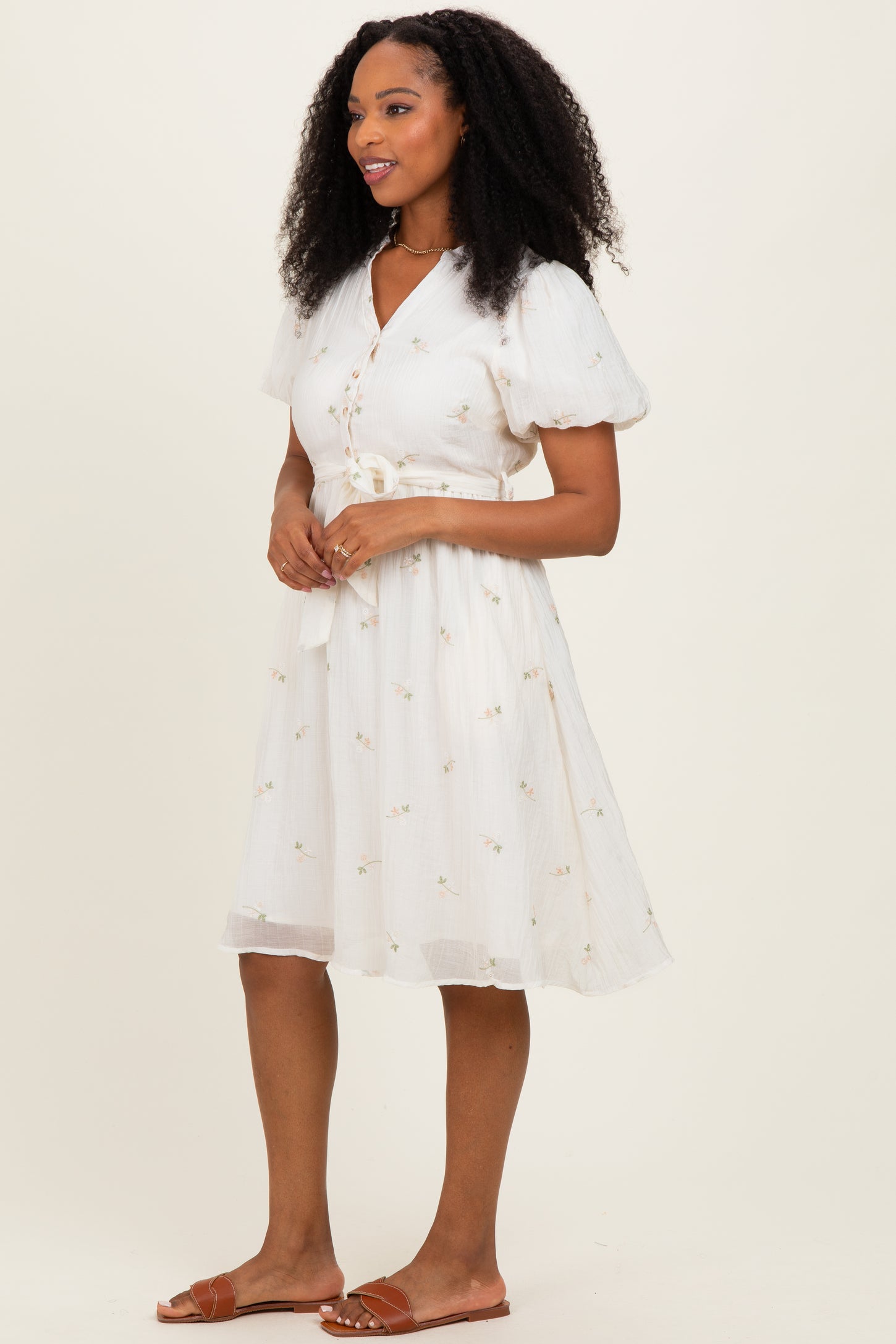 cream floral embroidered dress Cream Blossom Floral Embroidery Shoulder Tie Dress