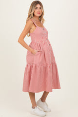 Red Striped Tiered Maternity Overall Dress