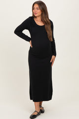 Black Bow Shoulder Knit Maternity Dress