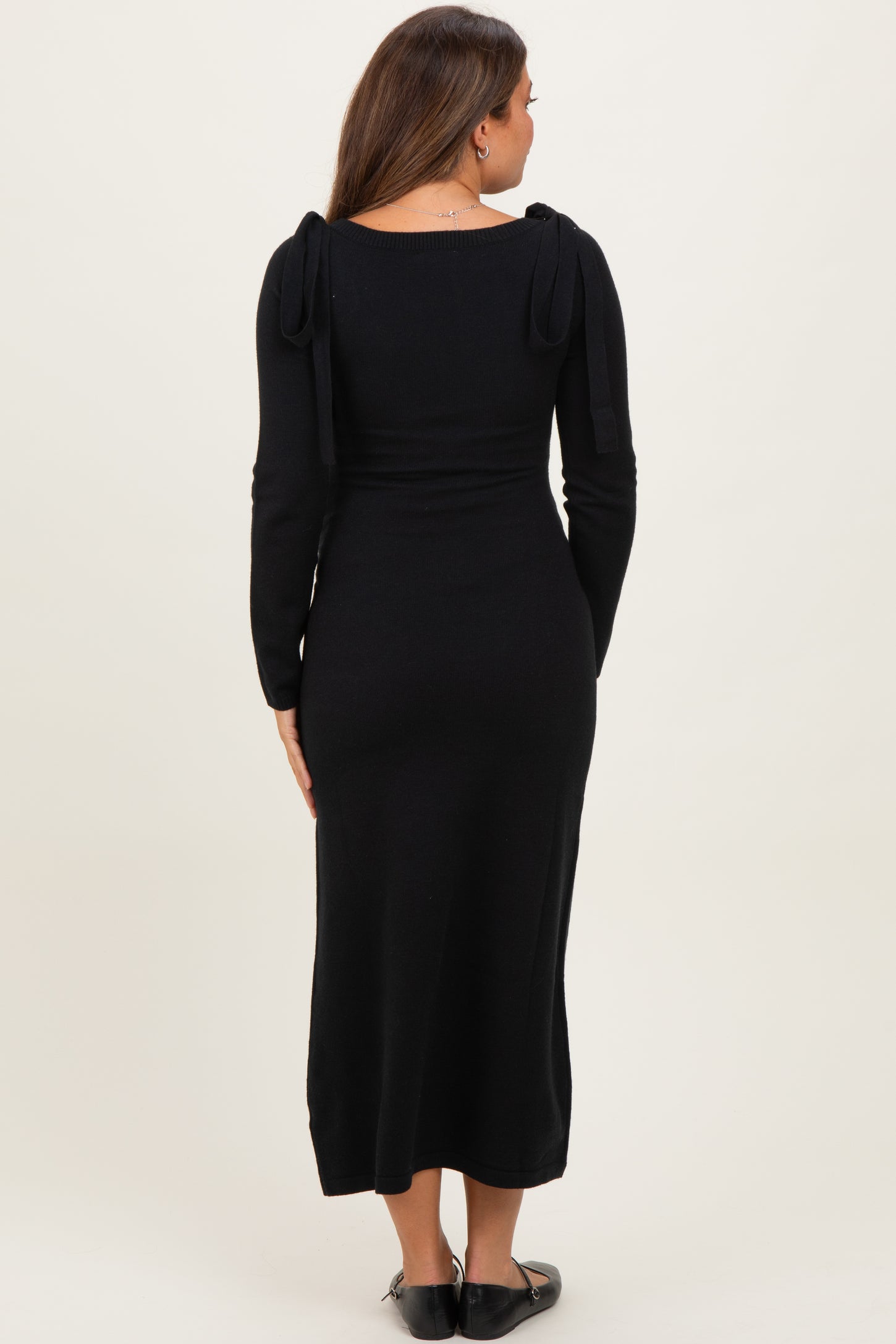 Black Bow Shoulder Knit Maternity Dress