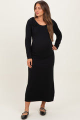 Black Bow Shoulder Knit Maternity Dress