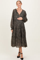 Olive Rose Floral Tiered Ruffle Maternity Midi Dress