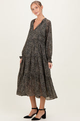 Olive Rose Floral Tiered Ruffle Maternity Midi Dress
