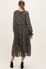 Olive Rose Floral Tiered Ruffle Maternity Midi Dress