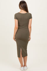 Olive Square Neck Basic Maternity Midi Dress