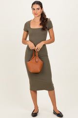 Olive Square Neck Basic Midi Dress
