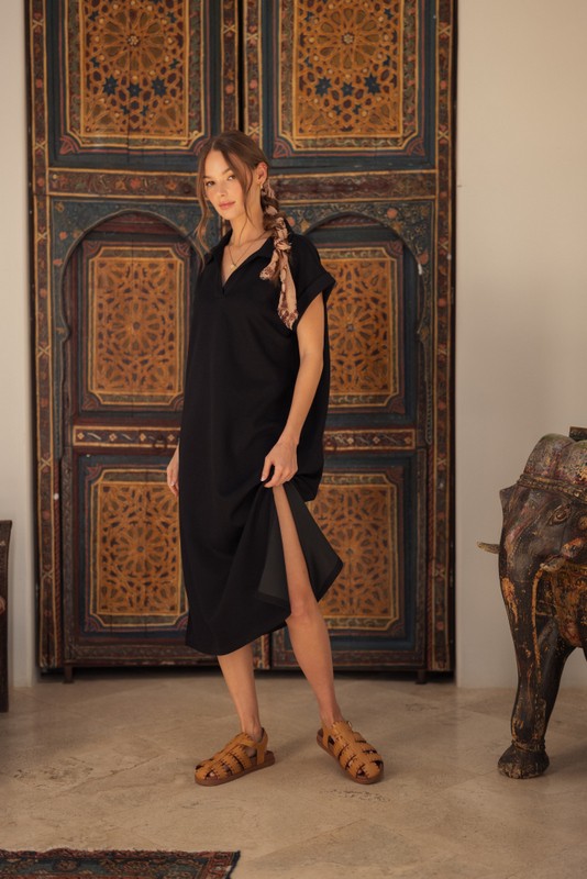 oversized black midi dress Odbmxy Oversized Midi Dress Women T-Shirt Elbow-Length Women's Dress Tiered Solid Patchwork Camping Vintage Dresses,Black XL