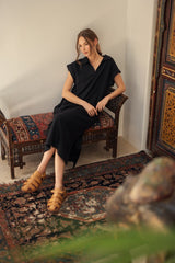 Black Collared Oversized Midi Dress