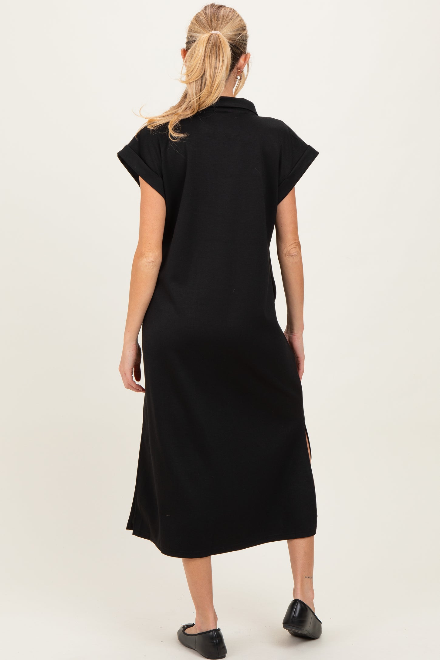 oversized black midi dress Oversized Black Silk Midi Dress: Asymmetric Party Shirtdress