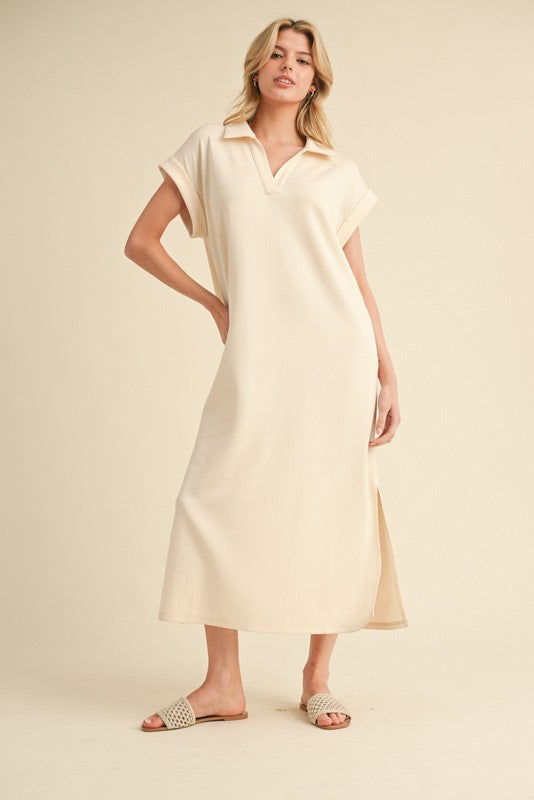 Oatmeal Collared Oversized Maternity Midi Dress