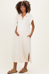 Oatmeal Collared Oversized Maternity Midi Dress