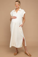 Oatmeal Collared Oversized Maternity Midi Dress