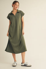 Olive Collared Oversized Maternity Midi Dress