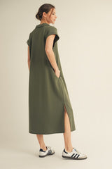 Olive Collared Oversized Midi Dress