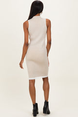 Oatmeal Ribbed Knit Mock Neck Sleeveless Midi Dress