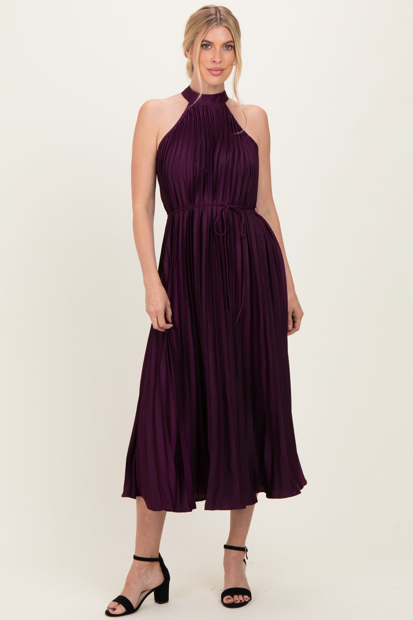 Purple Pleated Halter Dress – PinkBlush