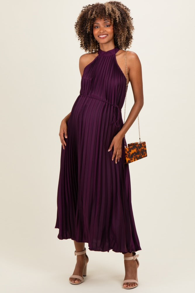 Purple Pleated Maternity Halter Dress – PinkBlush