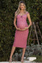 Pink Floral Mesh Front Tie Cutout Maternity Midi Dress