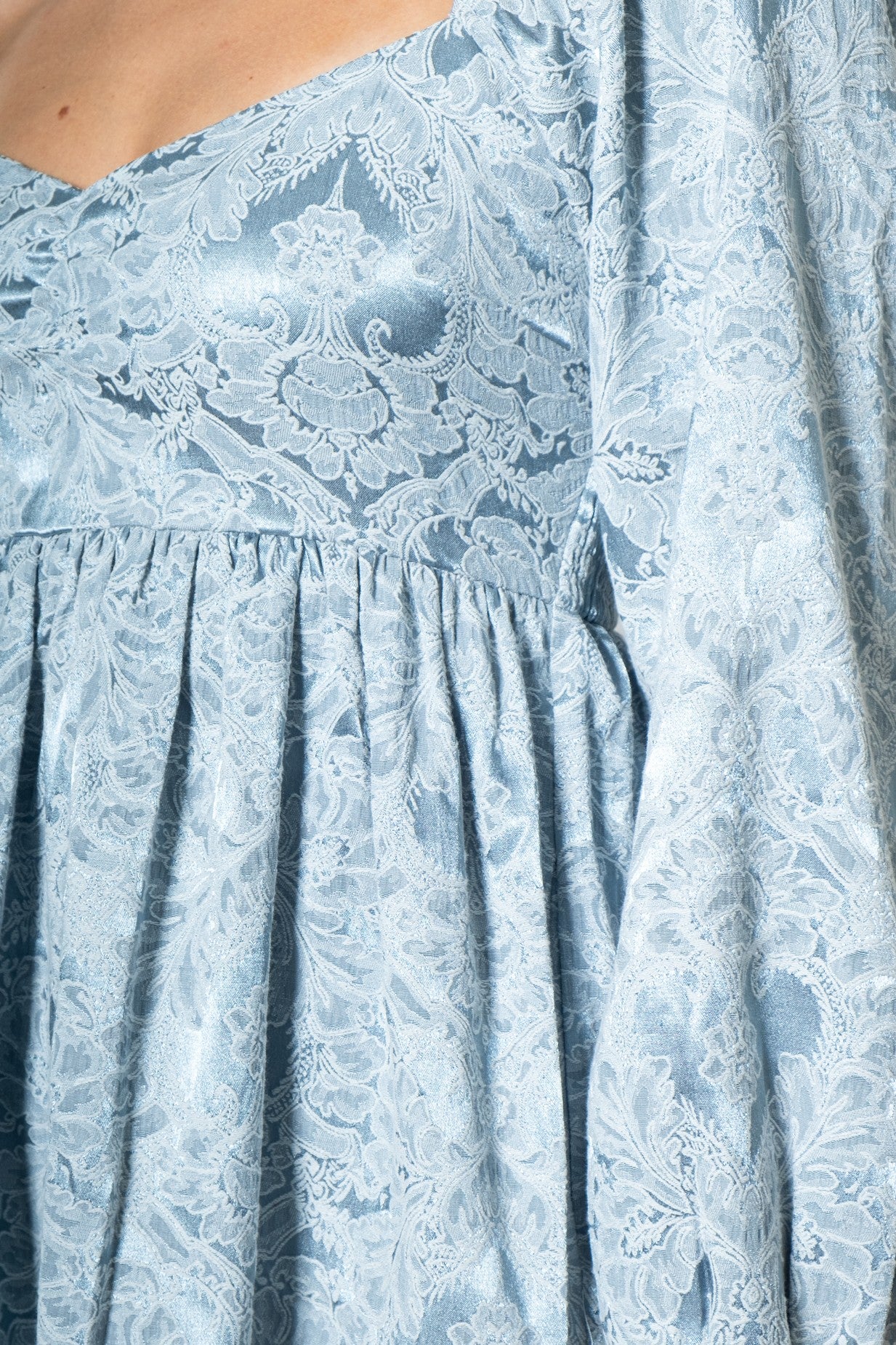 Light Blue Damask Jacquard Long Sleeve Dress
