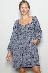 Charcoal Damask Jacquard Long Sleeve Maternity Dress