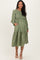 Olive Textured Stripe Smocked Maternity Midi Dress