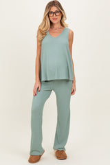Sage Rib Knit Tank and Pant Maternity Set