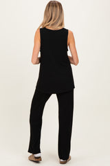 Black Rib Knit Tank and Pant Maternity Set