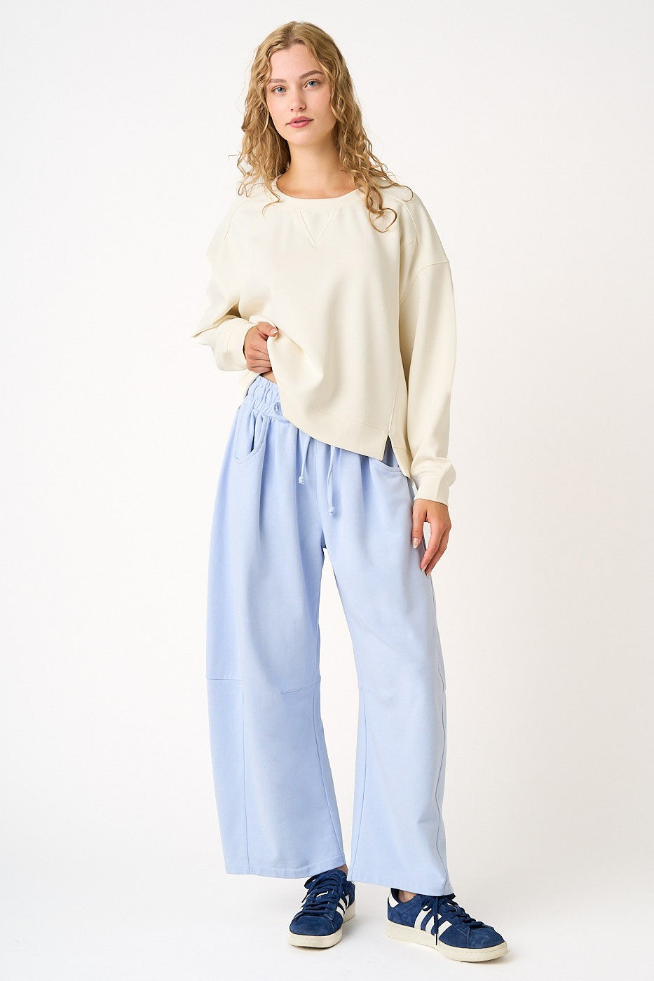 Light Blue Barrel Leg Terry Maternity Sweatpants