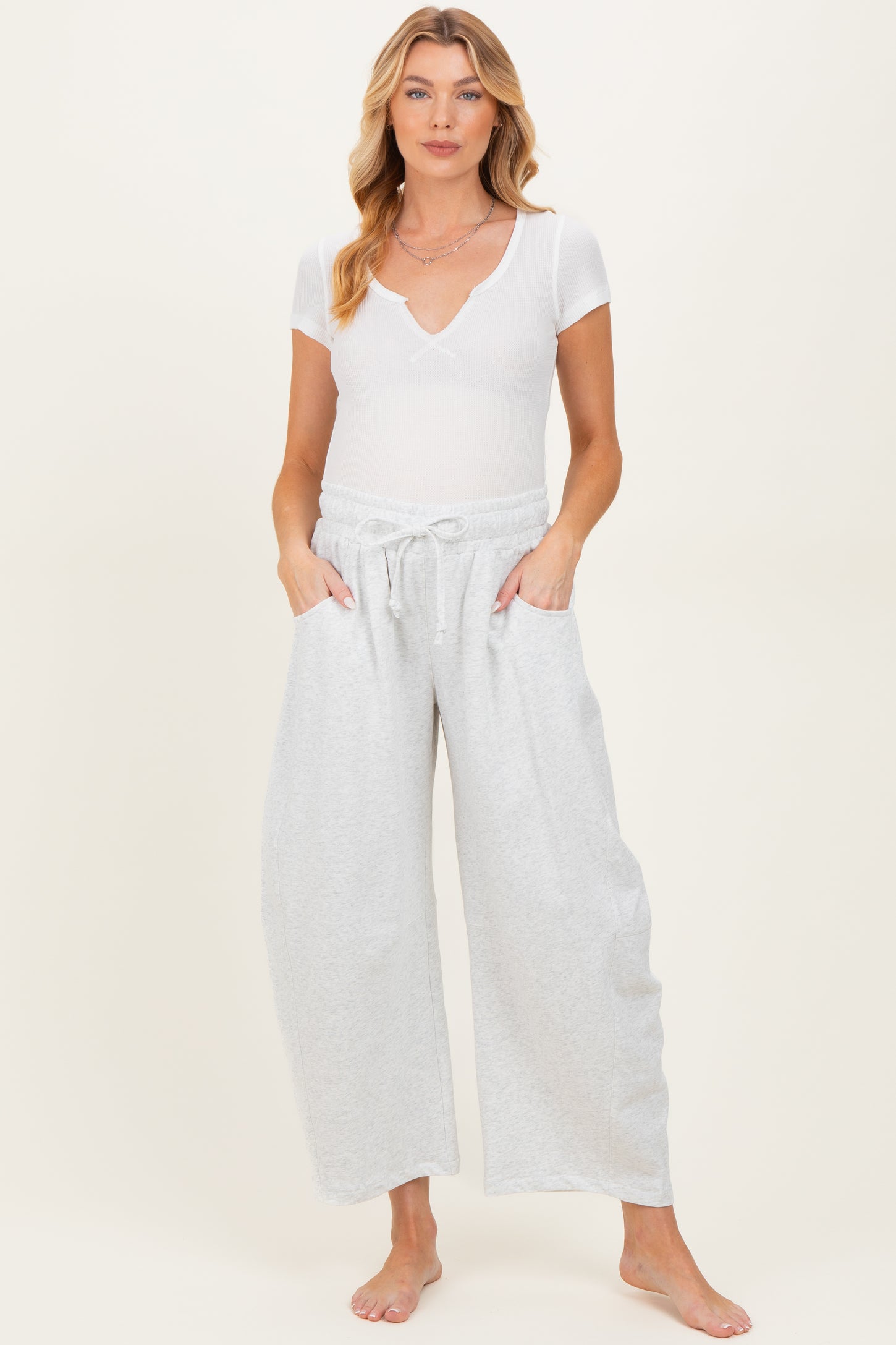 Ivory Barrel Leg Terry Maternity Sweatpants