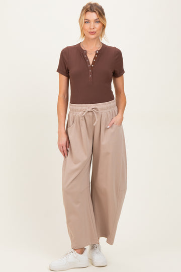 Taupe Barrel Leg Terry Maternity Sweatpants