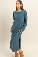 Teal Oversized Long Sleeve Maternity Midi Dress