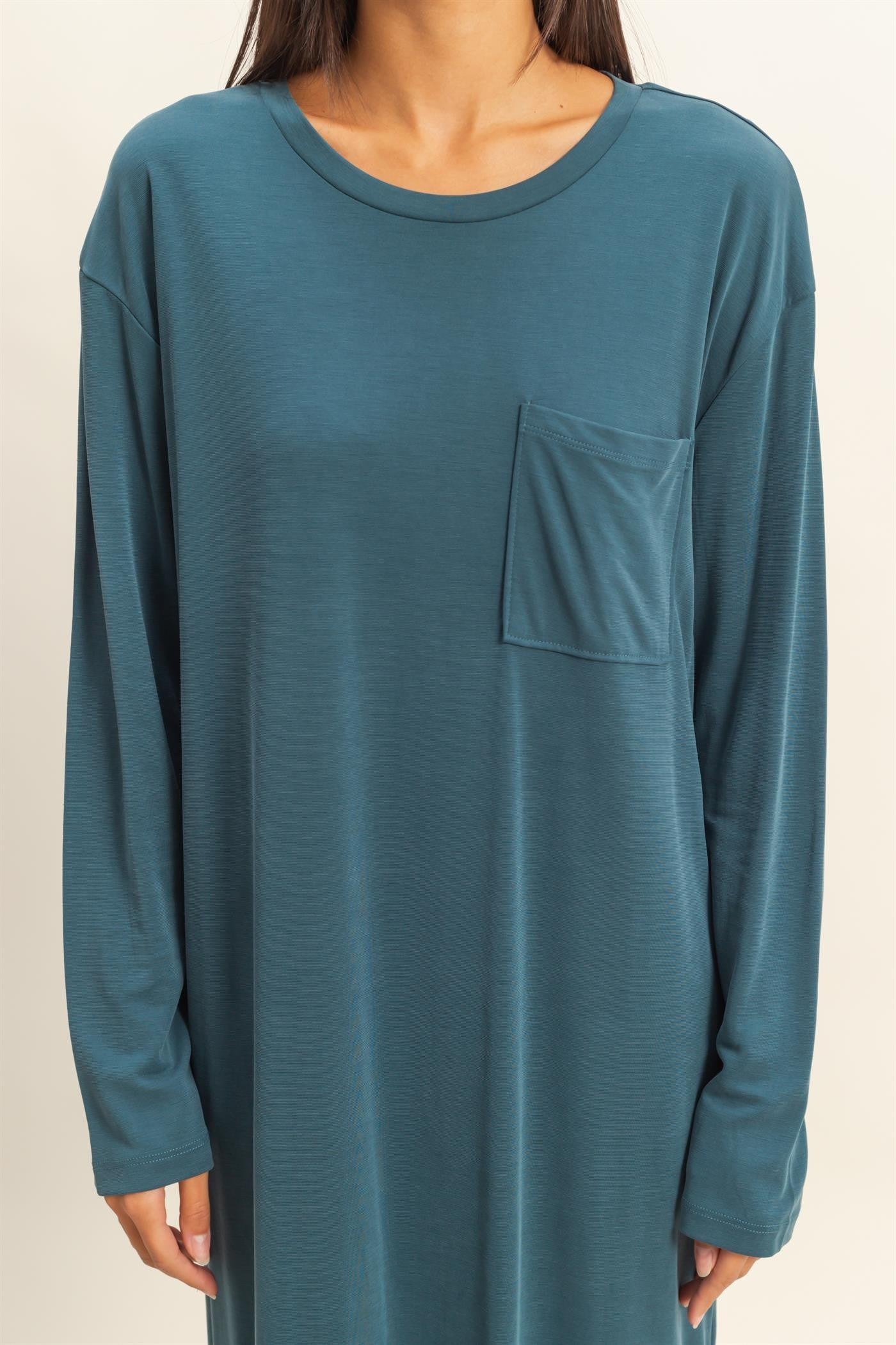 Teal Oversized Long Sleeve Midi Dress