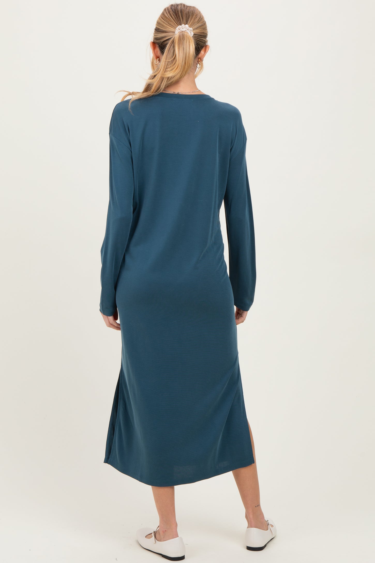 Teal Oversized Long Sleeve Maternity Midi Dress